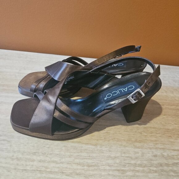 SHOES, CHOCLATE SILK HEELED CALICO SANDAL - Picture 3 of 8